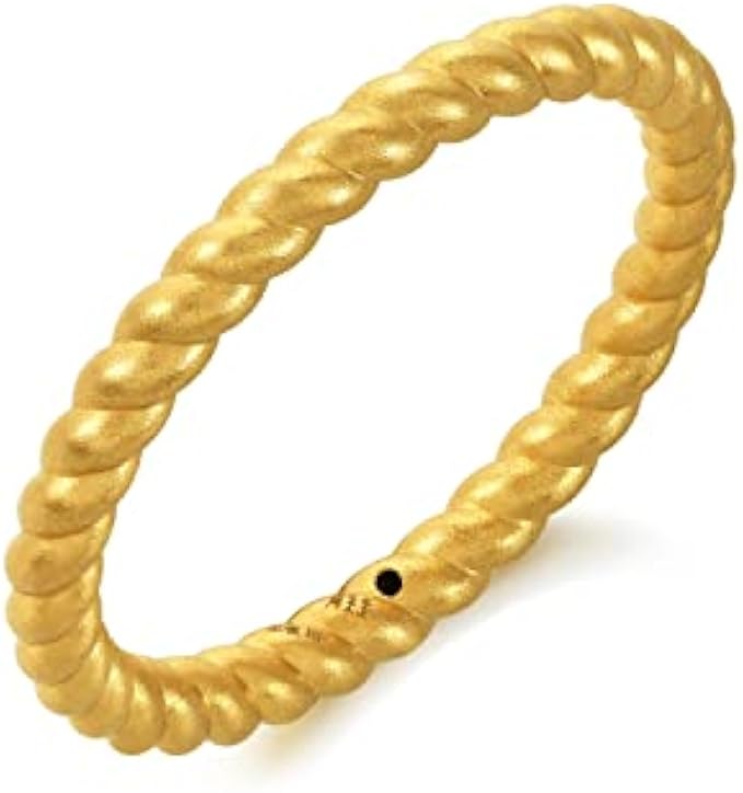 CHOW SANG SANG 999 24K Solid Gold Stackable Cubic Twisted Rope Ring for Women 92309R