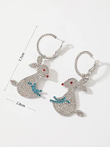 Easter Bunny Earrings Hypoallergenic Large Statement Silver Rabbit Dangling Hoop Earrings Cute Bling Crystal Rhinestone Beaded Earrings Easter Holiday Jewelry For Women Girls #TOP6