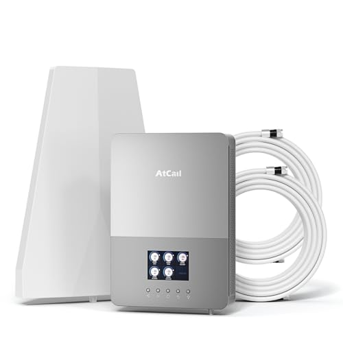 Atcall Cell Phone Booster for Home, Up to 5,000 Sq Ft, Real Time LCD Monitor, Built-in Indoor Panel Antenna, Cell Phone Signal Booster for All U.S. Carriers, FCC Approved