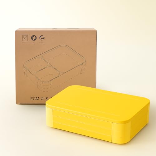 Image of daiDokoro 3 Compartment Bento Lunch Box with Removable Containers | Compact Leak-Proof, Microwave & Dishwasher Safe Tiffin for Office Use, School & Travel (Turmeric Yellow, 1040 ML)