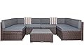 Welpatio Outdoor Patio Furniture Sets, 7 Pieces PE Rattan Wicker Outdoor Sectional Sofa Patio Conversation Set with Cushions and Coffee Table, Dark Brown/Gray