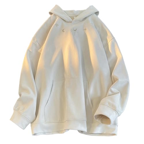 Men Faux Suede Hooded Sweatshirt Oversized Embroidery Hooded Pullover Vintage Graphic Hoodies