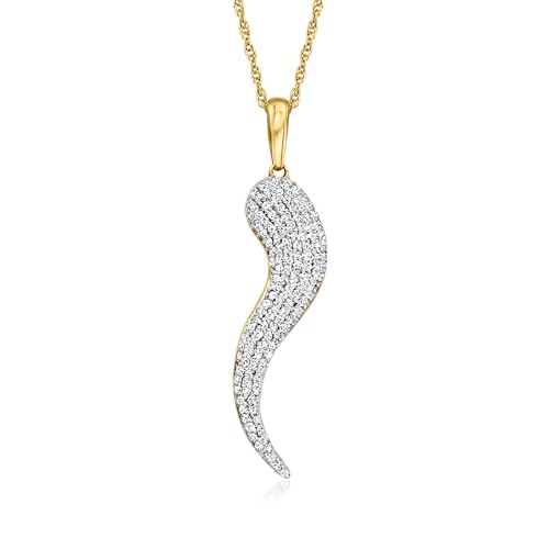 Ross-Simons 0.25 ct. t.w. Pave Diamond Italian Horn Pendant Necklace in 18kt Gold Over Sterling