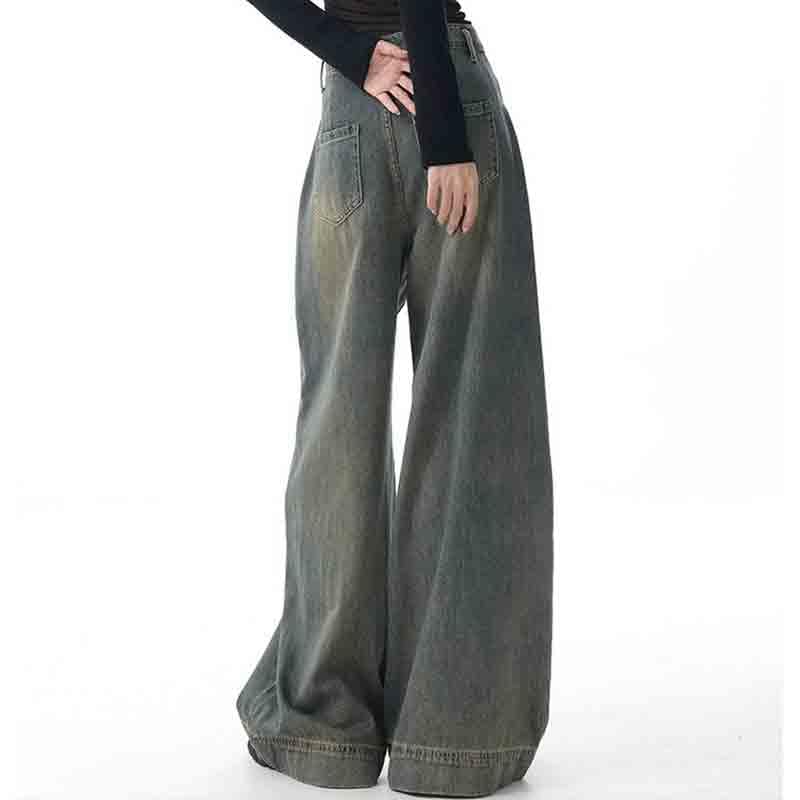 Women's Retro Washed Casual Jeans with high Waist and Floor Length Pants Wide Leg Jeans Woman4