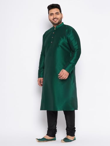 Image of Vastramay Plus Men's White Silk Blend Kurta Pyjama Set VPLUSMKWH001nPBL 44 | Independence Day