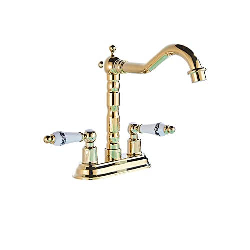 Robinet de lavabo doré en laiton chic à deux poignées pour un style rétro