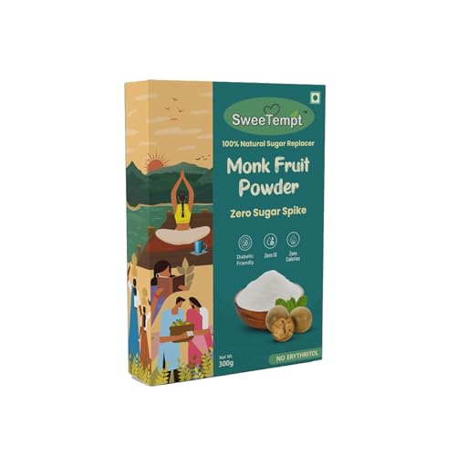 Image of SweeTempt Monk Fruit Sweetener Powder 300g | Zero Calorie Natural Sugar Replacer | No Erythritol | Diabetic, Keto Friendly | 1:1 Sugar Alternative for Tea, Coffee, Baking & Sweets