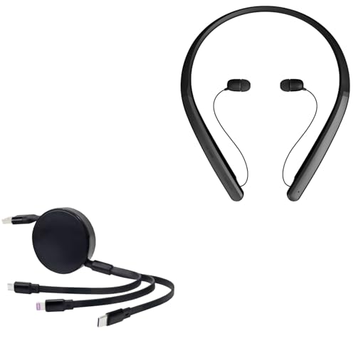 BoxWave Câble compatible avec LG Tone Flex HBS-XL7 - AllCharge PD miniSync (100 W), câble USB portable rétractable haute vitesse - Noir de jais