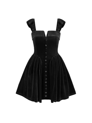 CIDER Velvet Women Mini Dress Square Neck Ruffle Short Zipper Party Dress Middle Waistline