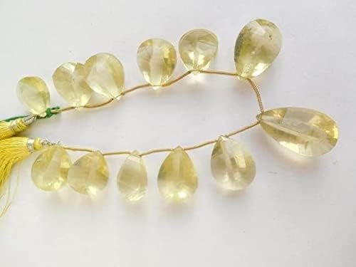 Perles quartz citron LKBEADS véritable de forme poire facettée fil de 8"