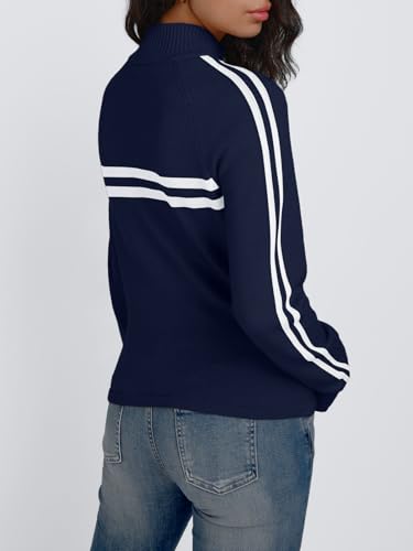 Trendy Queen TRD695 Workout Jackets For Woman Zip Up Color Block Turtleneck Sweater Workout Y2K Clothes Outerwear Navy L thumb #3