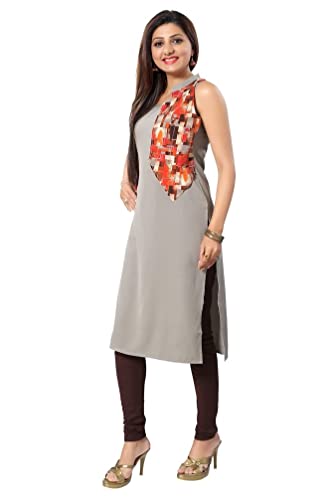 Image of ALC Creations Women's Faux Crepe Straight Kurti(ALC4056GREY Grey XS)