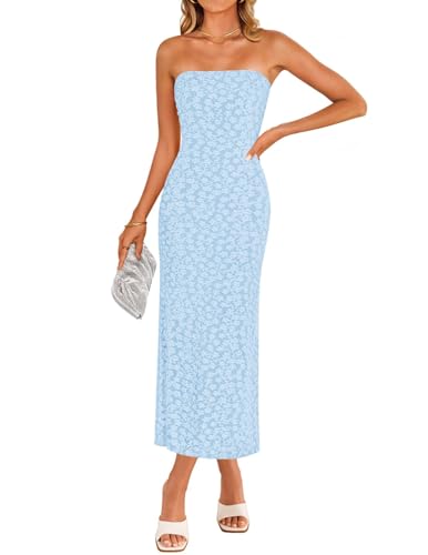 ZESICA Women's 2025 Summer Boho Floral Strapless Bodycon Dress Off Shoulder...