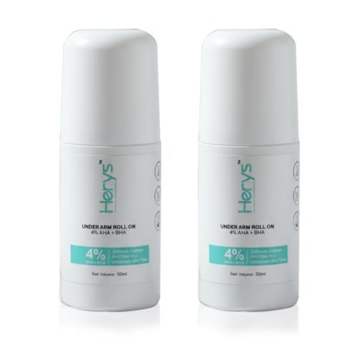 Image of Herys 4% Aha Bha Underarm Roll On | with 2% Lactic Acid, 1% Mandelic Acid, 1% Salicylic Acid | Prevents Odour, Reduces Pigmentation | for Radiant Underarms, 50Ml | Pack of 2