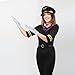 Xtinmee 7 Pcs Halloween Flight Attendant Costume Women's Pilot Captain Cosplay Accessories Pilot Hat Role Outfits(Black,M)
