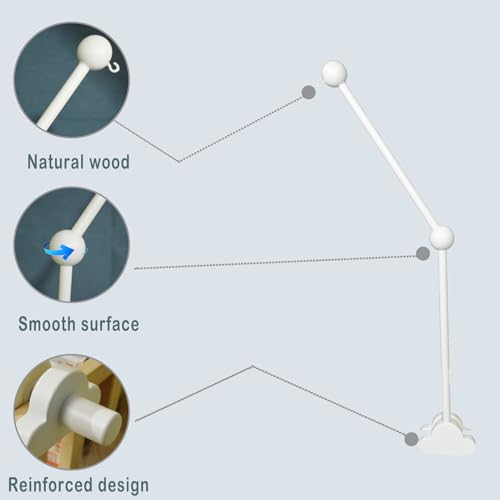 Baby Mobile Hanger, Wooden Cot Holder, Detachable Adjustable Arm for Hanging Crib Mobiles/Wind Chimes Toys, White - Image 3