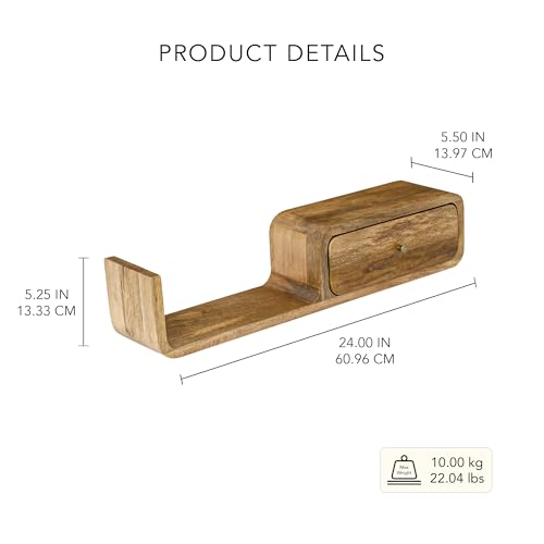 Image of Ellementry Boxy Wooden Wall Shelf with Drawer | Colour: Grey Brown | Mango Wood | Organiser | Wall Decor | Handcrafted | Sustainable | Home & Living | Gifting