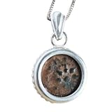 Authentic Biblical Widow's Mite Coin Silver Necklace, Antique Christian Small Charm Medallion For Men and Women