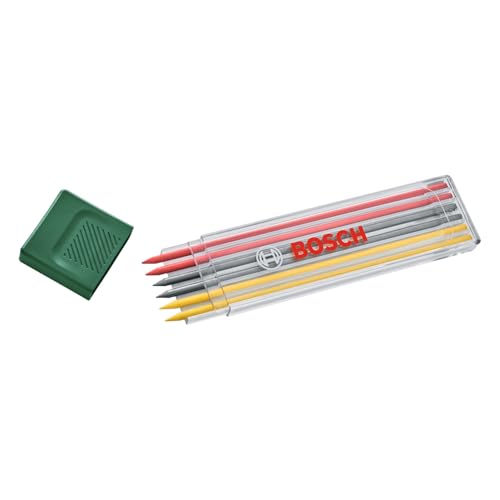 Bosch mehrfarbige Minen, 6 StĂĽck (Ersatzminen fĂĽr Tieflochmarker; 2x rot; 2x gelb; 2x graphit HB; 2,8 mm Durchmesser; Etui zur geschĂĽtzten Aufbewahrung)