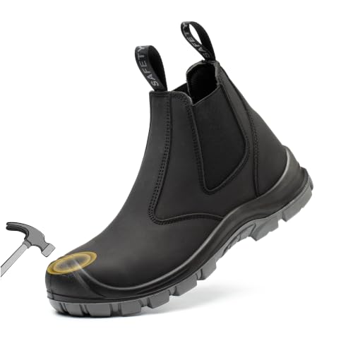 Image of Steel Toe Work Boots for Men Slip on Chelsea Boot with Kevlar Anti-Puncture Sole, ASTM F 2412-24, Men's Industrial & Construction Shoes, Non-Slip Safety Shoes