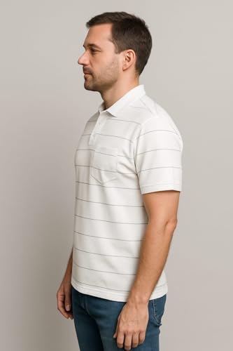 Image of WILD ELEPHANT Men Cotton Striped Polo Neck Half Sleeve T-Shirt with Pocket