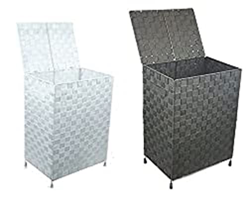 Arpan Laundry Basket Hamper (Set of 2) - Washing Bin with Lid & Insert Handle for Easy Carrying - Convenient Storage Organizer Box for Clothes, Toys - Black & White (BLACK-WHITE)