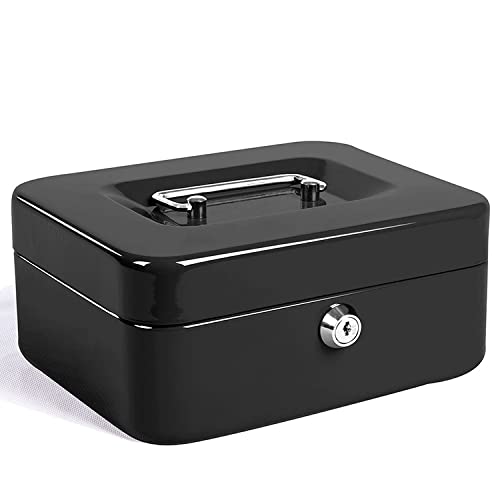 WENGTY Cash Box with Note and Coin Compartments | Cash Box with Lock and Key & Money Tray Perfect Secure Storage for Loose Change - Rectangle (19 X 15 X 7 cm, Black) - Small (B09PFTJXD1) Amazon Price History, Amazon Price Tracker