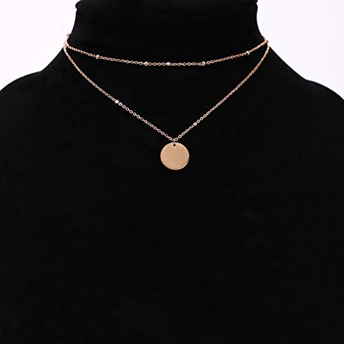 Legitta Disc Coin Charm Pendant Collar Necklace Layering Titanium Chain Layered Choker Rose Gold For Women Girls #TOP1