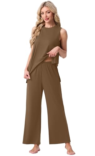 Image of PrinStory Womens Pajamas Sets 2 Piece Soft Pjs for Women Sleeveless Pajama Set Summer Loungewear with Pockets