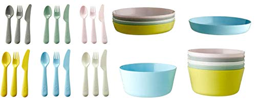 IKEA Kalas 6 Stück je Schale, Teller und Besteck-Set, Pastellfarben, mehrfarbig