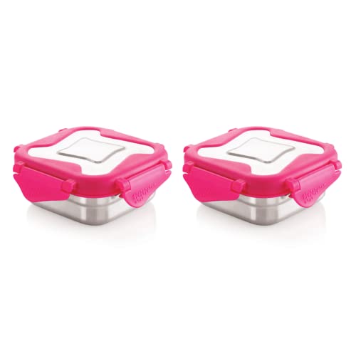 STEELLOCK Smart Stainless Steel Tiffin Lunch Box for Kids and Adults | Airtight & Leakproof | Square Tiffin Box for School & Office with Steel Lid | Pink 360 ml 2 pc