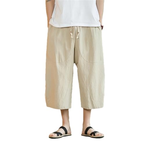 Chinese Style Men Linen Pants Men Wide Leg Trousers Male Hiphop Man Joggers Calf-Length Pants Track Pant Streetwear