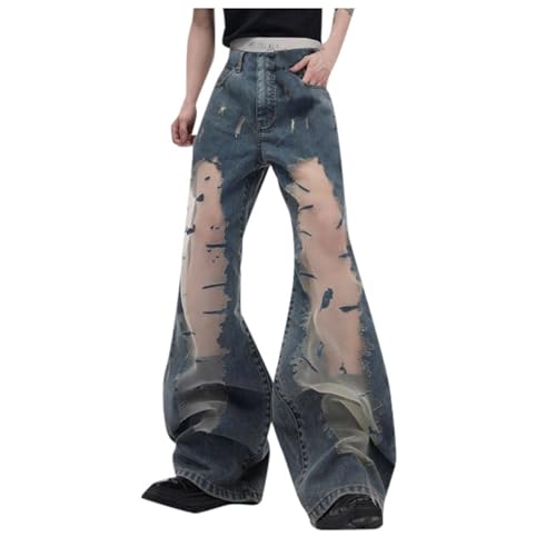 Jean patchwork femme à jambe large et taille haute en denim vintage Y2k décontracté
