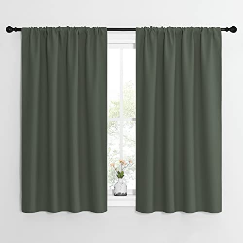 NICETOWN Bedroom Curtains Blackout Draperies - All Season Thermal Insulated Solid Rod Pocket Top Blackout Curtains/Drapes for Kid's Room (Dark Mallard