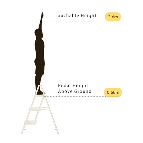 Frezon Escada de 3 degraus, banco dobrável com pedal alargado de 20 cm, escadas leves de aço carbono