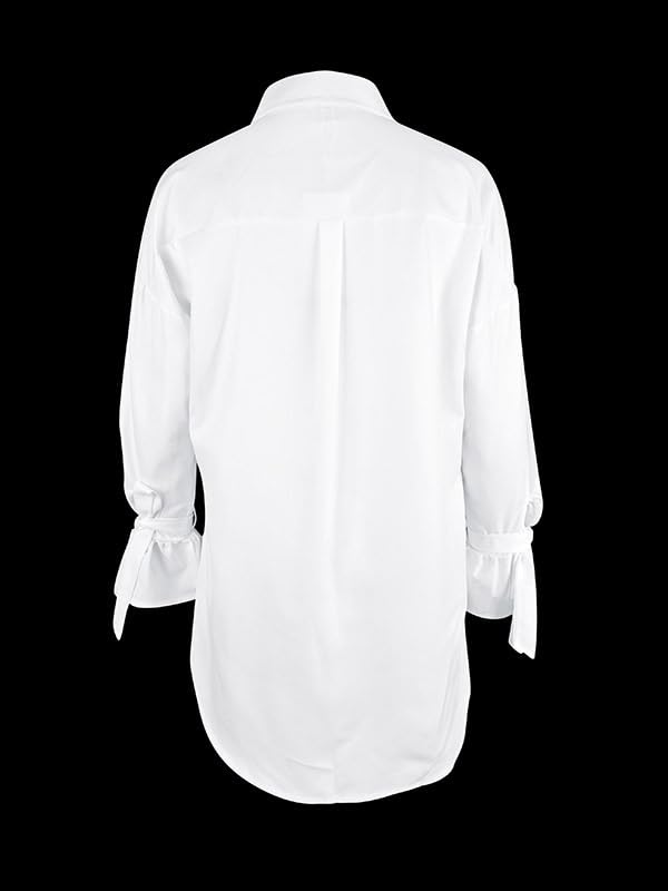 UOOZEE Women's Loose Fit Button Down Shirts Floral Long Tied Sleeve V Neck Dressy Casual High Low Blouses4