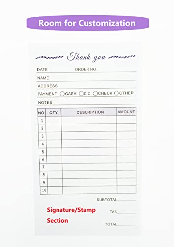 Thank You Receipt Book for Small Businesses 4x7 inches 2-Part Carbonless White Yellow 50 Sets 100 Sheets per Book with Wrap Around Cover Blank Signature Stamp Section (1 Purple) - Thumbnail 2