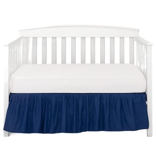 Cache-sommier pour berceau – Drap de lit blanc – 4 côtés plissés à volants pour garçons et filles (bleu foncé, 50 x 100 x 36 cm)
