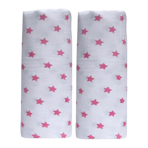 Image of Swaddle Blankets| Receiving Blanket|Organic Cotton Breathable and Skin-Friendly Soft Muslin Swaddle Blankets for Boys| Baby Essentials, Registry & Gift | 48”x48” 2-Pack Pink Star