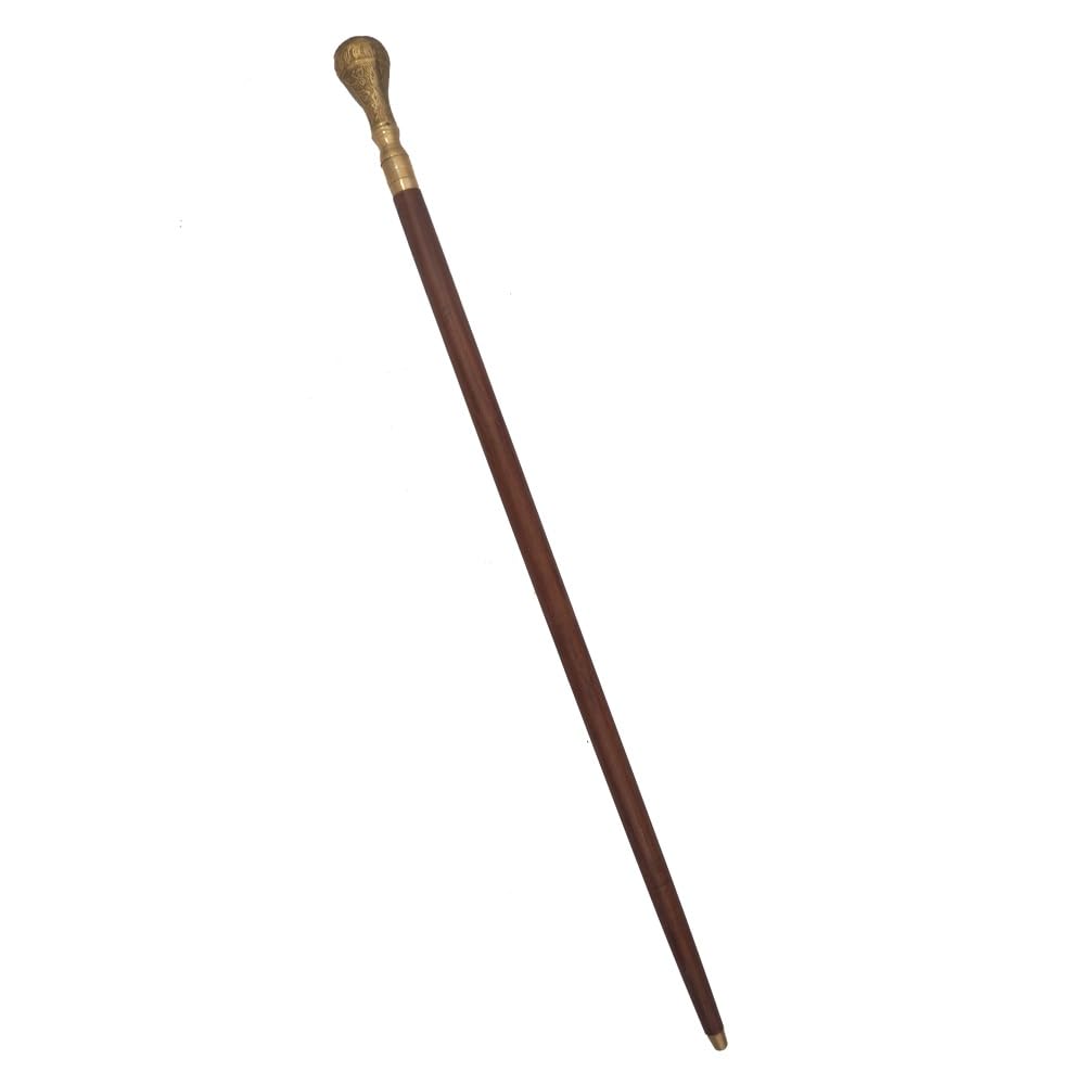KHUKHRIWALA Handicraft Vintage Brass Handle Royal Design Golden Brass Head Handle Teak Wooden Walking Stick Stylish Handmade Collectibles Gift for Men's & Women's Walking Stick (KH-V-WS-3)-image-2
