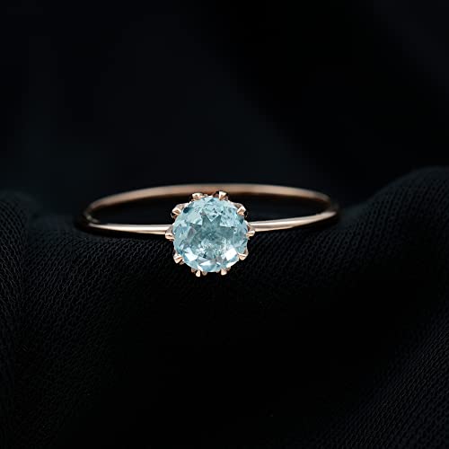 Certified 6 MM Aquamarine Round Engagement Ring for Women, AAA Quality, Natural Aquamarine Solitaire Ring2
