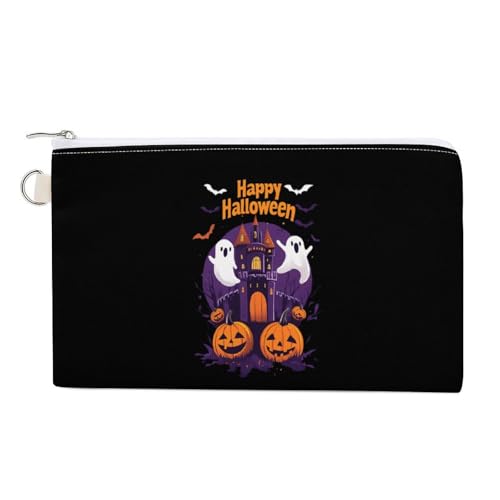 Halloween-Themed Pumpkins Ghosts Fashion Coin Purse Change Makeup Bag Canvas Pencil Pouch Travel