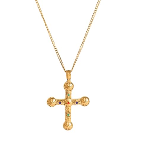 Collier pendentif croix coloré unisexe en acier inoxydable résistant