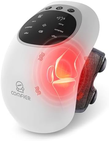 COMFIER Cordless Knee Massager with Heat and Red Light Therapy,Vibration,Heated Knee Brace Straps for Pain Relief with 18.9 Inch,Heating Pad for Knee,Valentine's Day Gifts for Women,Men
