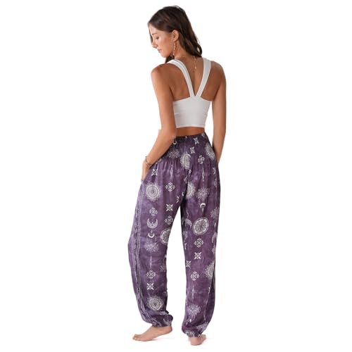 Image of Lotus and Luna Women's Harem Pants Thai Pants for Beach & Lounge High Waisted Flowy Boho Pants Genie Pants Yoga Pants