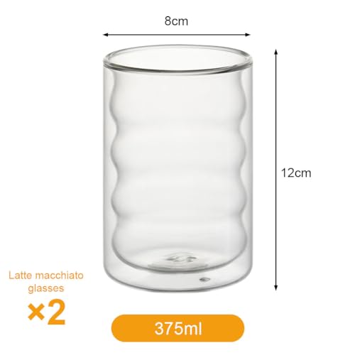 Vicloon 2 PCS Ripple Glass Cups, 375 ML Bubble Water Drinking Glasses Set, Insulated Latte Glasses Mugs - Image 2