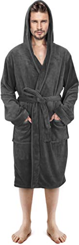 NY Threads Soft Fleece Bathrobe - Hooded Luxury Dressing Gown for Men (Medium, Grey)