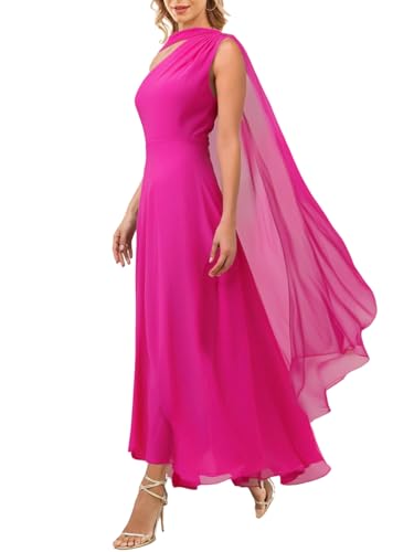 Image of Aisbei Women's Elegant One Shoulder A Line Flowy Maxi Dress Evening Gowns Party Formal Wedding Guest Dresses with Cape