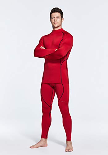 TSLA Men's Thermal Long Sleeve Compression Shirts, Mock/Turtleneck Winter Sports Running Base Layer Top, Heatlock Mock Neck(yut56) - Red, Medium