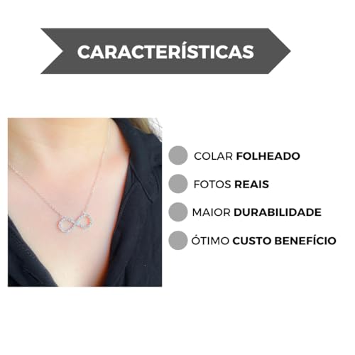 Colar Feminino Pingente Infinito Delicado Corrente Gargantilha Folheado